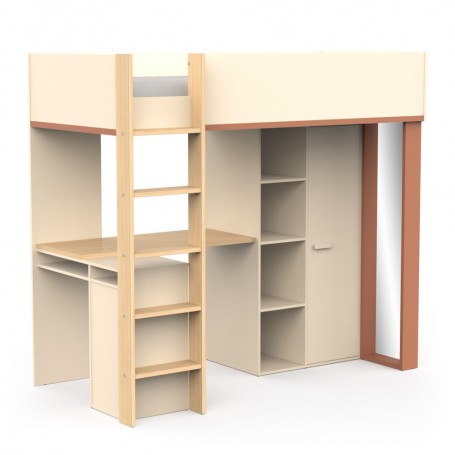 Combined bed with desk CAMILLIA brown + beige + oak